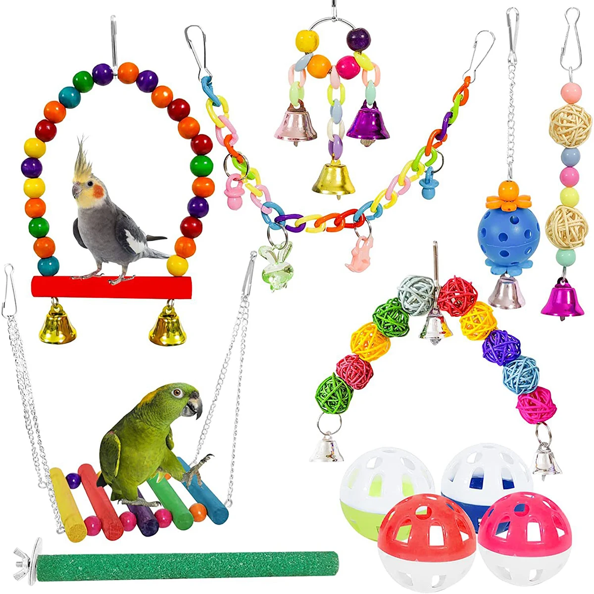12pcs New Pack Bird Toy Cage Bird Accessories Wood Parrot Toys Bird Toy Swing Suspension Bridge Ball Cage Bells Pet Supplies Set
12pcs New Pack Bird Toy Cage Bird Accessories Wood Parrot Toys Bird Toy Swing Suspension Bridge Ball Cage Bells Pet Supplies Set