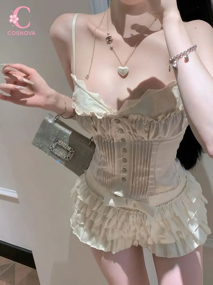 Summer Coquette French Elegant 2 Piece Set Women Cami Strap Corset Top Bow Ruffle Cake Mini Skirt Slim Fit Party Clubwear Outfit
Summer Coquette French Elegant 2 Piece Set Women Cami Strap Corset Top Bow Ruffle Cake Mini Skirt Slim Fit Party Clubwear Outfit