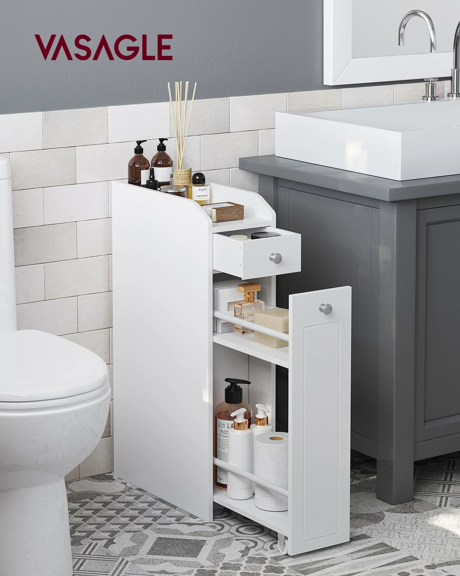 VASAGLE Slim Storage Cabinet, Narrow Storage Organizer with Slide Out Drawers, Freestanding Toilet Paper Holder, Small Space Ski
VASAGLE Slim Storage Cabinet, Narrow Storage Organizer with Slide Out Drawers, Freestanding Toilet Paper Holder, Small Space Ski