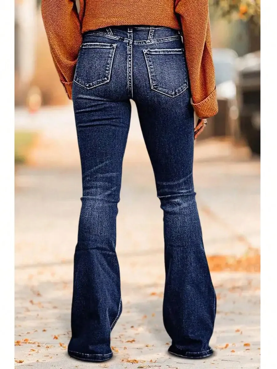 Womens High Stretch Denim Flare Jeans Button Fly Vintage Style Tummy Control Wide Leg Pants
Womens High Stretch Denim Flare Jeans Button Fly Vintage Style Tummy Control Wide Leg Pants