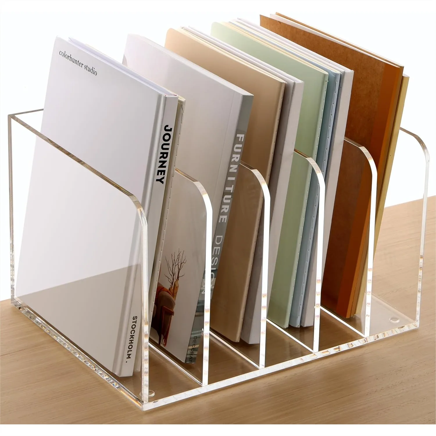 Acrylic File Organizer, Clear Magazine Holder with 5 Vertical Compartments for Desk Organization and Storage
Acrylic File Organizer, Clear Magazine Holder with 5 Vertical Compartments for Desk Organization and Storage
