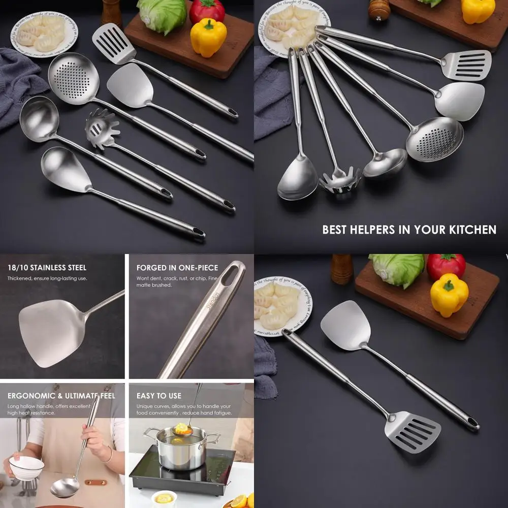 6-Piece 18/10 Stainless Steel Kitchen Utensil Set: Professional Metal Cooking Tools, 15 Length
6-Piece 18/10 Stainless Steel Kitchen Utensil Set: Professional Metal Cooking Tools, 15 Length