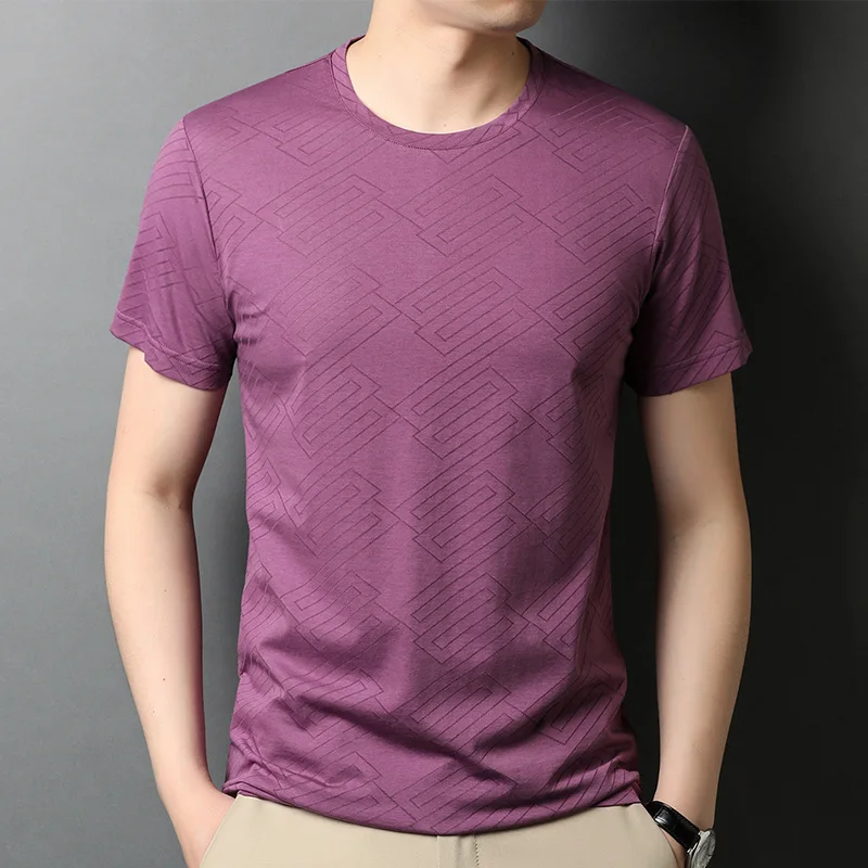 2022 Mulberry Silk Jacquard Mens T-shirts High Quality Short Sleeve Casual Thin Male T-shirts Summer Simple Man Tees 3XL
2022 Mulberry Silk Jacquard Mens T-shirts High Quality Short Sleeve Casual Thin Male T-shirts Summer Simple Man Tees 3XL