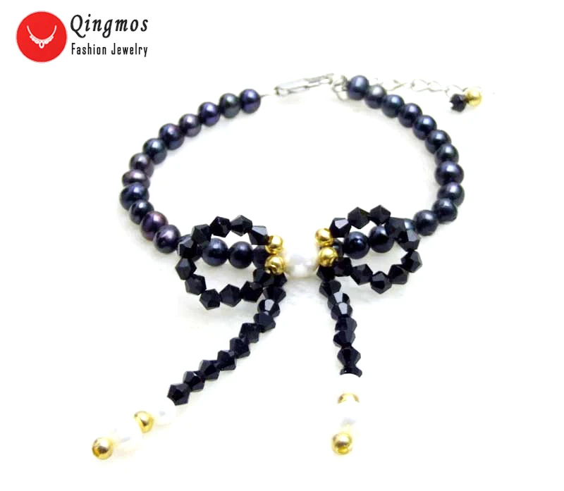 Qingmos 5-6mm Round Natural Black Pearl Bracelet for Women with 8mm White Shell Pearl and Black Crystal Bowknot Pendant 7.5''
Qingmos 5-6mm Round Natural Black Pearl Bracelet for Women with 8mm White Shell Pearl and Black Crystal Bowknot Pendant 7.5''
