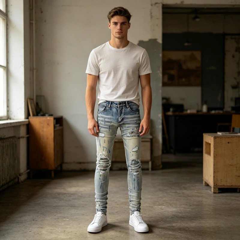 Men Skinny Denims Male Ripped Hole Stretch Distressed Washed Jeans Slim Pencil Pants Streetwear Casual Ankle Length Trousers
Men Skinny Denims Male Ripped Hole Stretch Distressed Washed Jeans Slim Pencil Pants Streetwear Casual Ankle Length Trousers