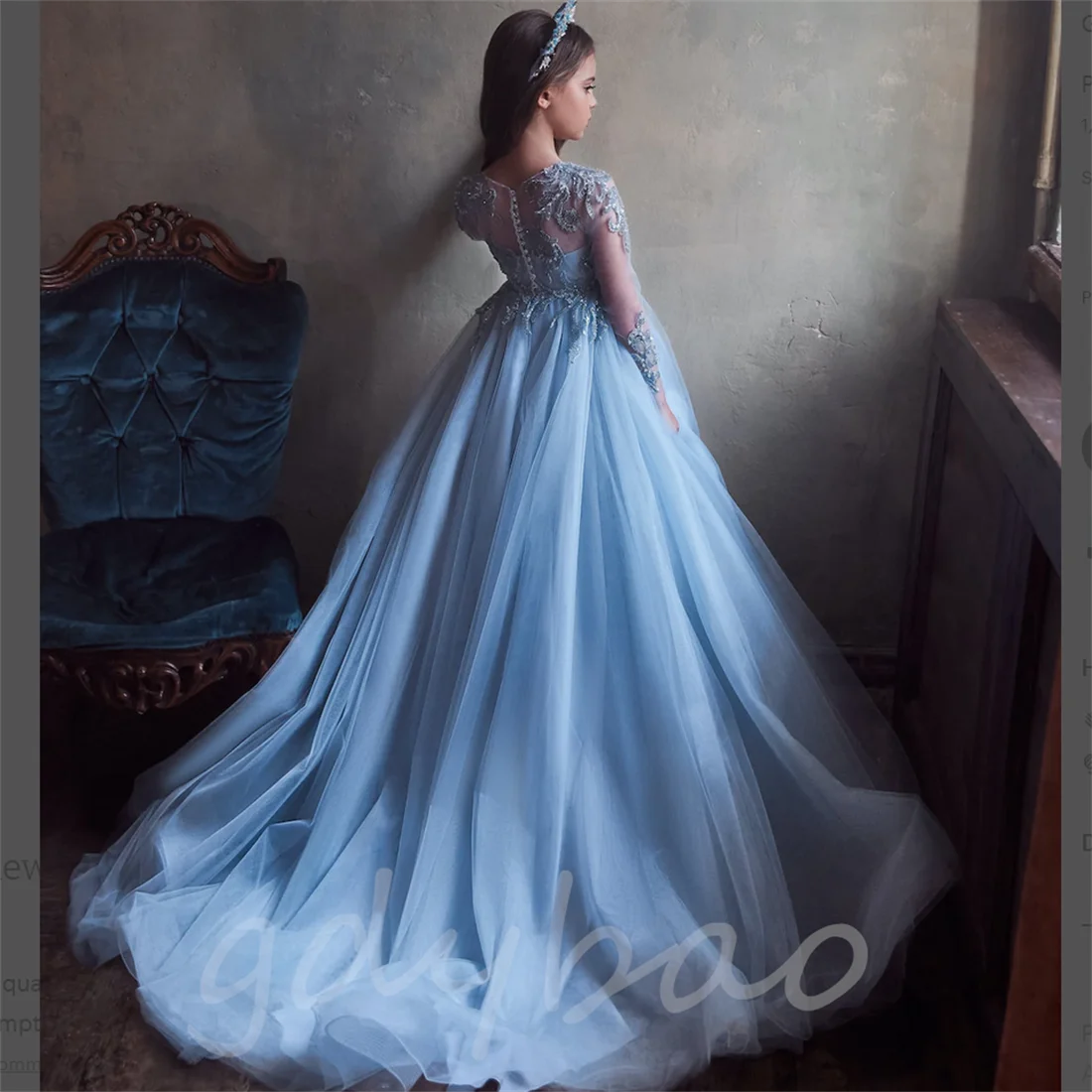 Blue Vintage Flower Girl Dresses for Wedding Tulle Princess Kids Evening Party First Communion Pageant Ball Gown With Long Train
Blue Vintage Flower Girl Dresses for Wedding Tulle Princess Kids Evening Party First Communion Pageant Ball Gown With Long Train