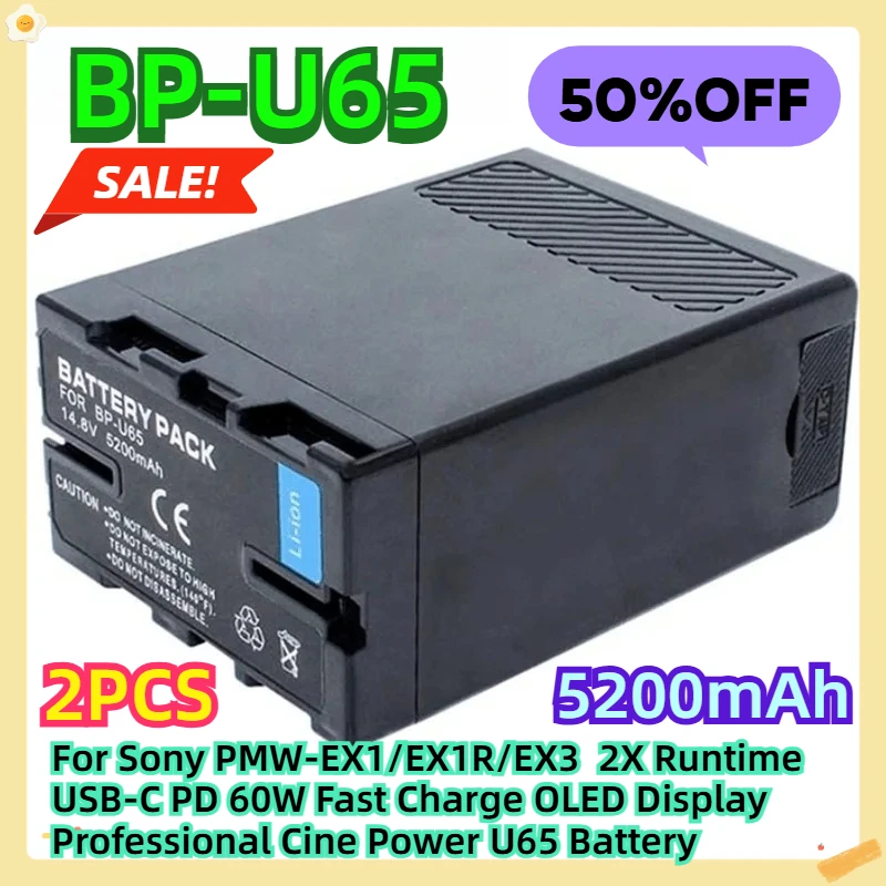 For Sony PMW-EX1/EX1R/EX3 2X Runtime USB-C PD 60W Fast Charge OLED Display Professional Cine Power U65 5200mAh Battery 2pcs
For Sony PMW-EX1/EX1R/EX3 2X Runtime USB-C PD 60W Fast Charge OLED Display Professional Cine Power U65 5200mAh Battery 2pcs