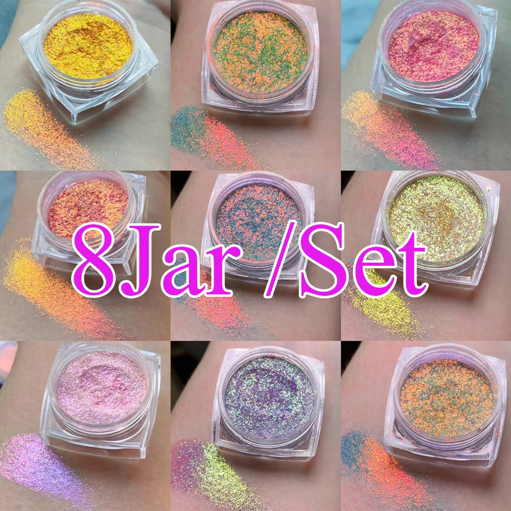 8Jar/Set Neon Aurora Chameleon Nail Powders Colorful Holographic Rainbow Glitter Nail Rubbing Chrome Dust DIY Christmas Pigment 
8Jar/Set Neon Aurora Chameleon Nail Powders Colorful Holographic Rainbow Glitter Nail Rubbing Chrome Dust DIY Christmas Pigment