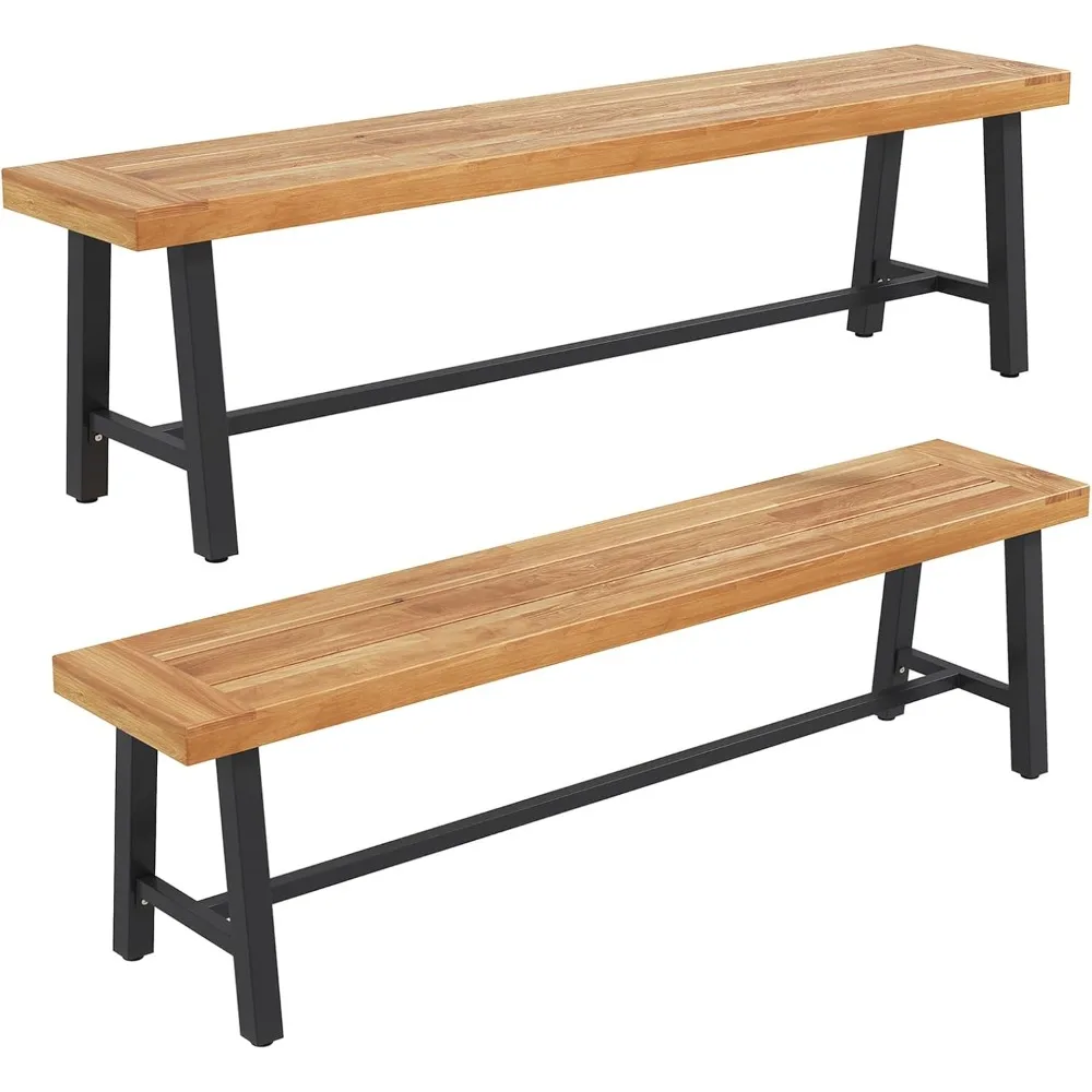 Outdoor Garden Bench Set of 2, 63" Backless Acacia Wood Bench with Heavy-Duty Metal Legs, Patio Dining Bench Front Porch B 
Outdoor Garden Bench Set of 2, 63" Backless Acacia Wood Bench with Heavy-Duty Metal Legs, Patio Dining Bench Front Porch B