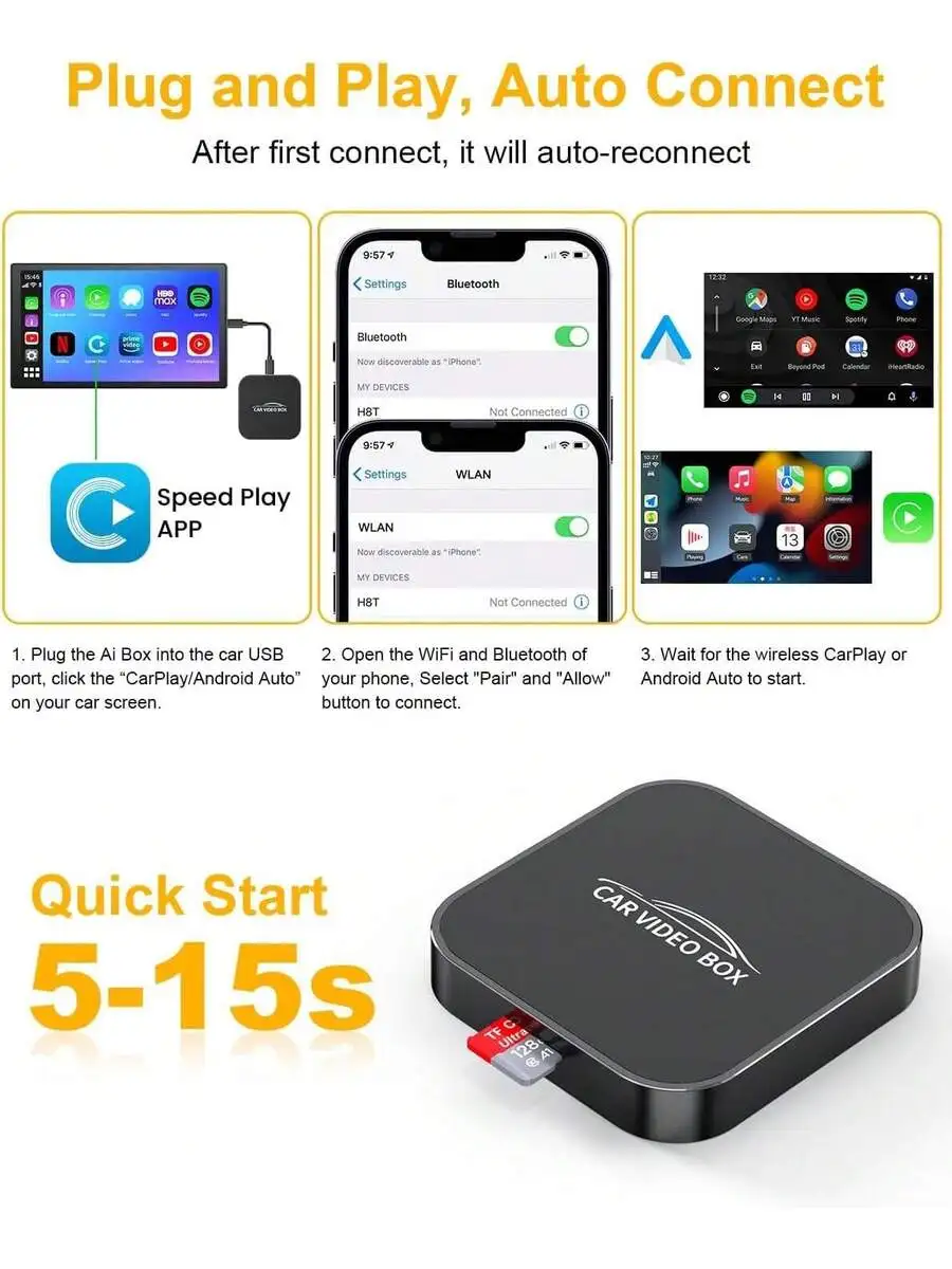 5-In-1 Ai Car Video Box: Wireless CarPlay, Android Auto, TF Card Playback, Streaming For iPhone & Android, 2015+ Vehicles
5-In-1 Ai Car Video Box: Wireless CarPlay, Android Auto, TF Card Playback, Streaming For iPhone & Android, 2015+ Vehicles