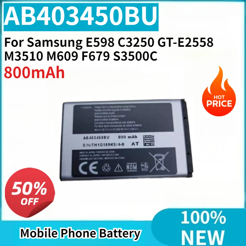 Совершенно новая батарея AB403450BU AB403450BC 800 мАч для мобильного телефона Samsung E598 C3250 GT-E2558 M3510 M609 F679 S3500C
Совершенно новая батарея AB403450BU AB403450BC 800 мАч для мобильного телефона Samsung E598 C3250 GT-E2558 M3510 M609 F679 S3500C