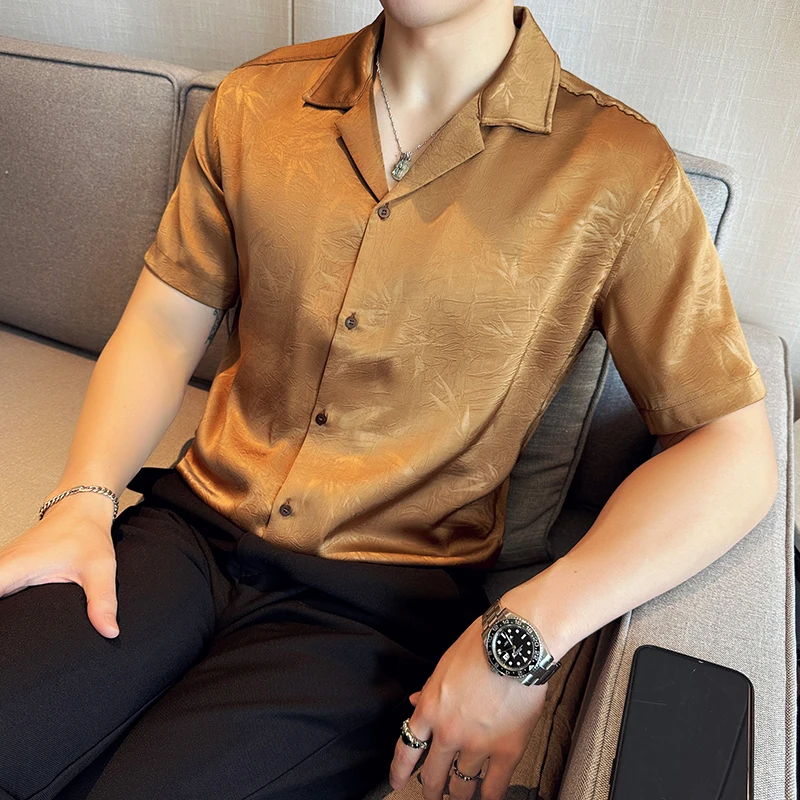 Summer Cuban Collar Personalized Jacquard Shirt for Men Thin Design Silky and Flowing Printed Short Sleeved Shirt 100% Polyester
Summer Cuban Collar Personalized Jacquard Shirt for Men Thin Design Silky and Flowing Printed Short Sleeved Shirt 100% Polyester