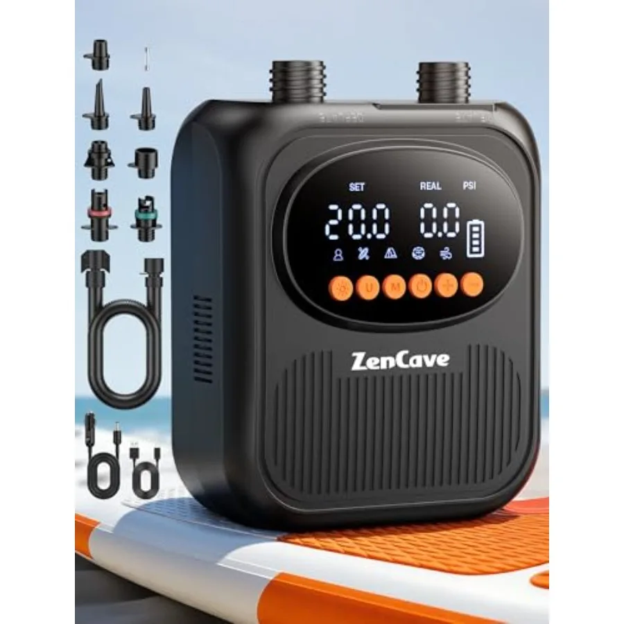 Electric portable paddle board pump for SUPs kayaks tents boats: rechargeable 20PSI dual-stage inflation/deflation auto shut-of
Electric portable paddle board pump for SUPs kayaks tents boats: rechargeable 20PSI dual-stage inflation/deflation auto shut-of