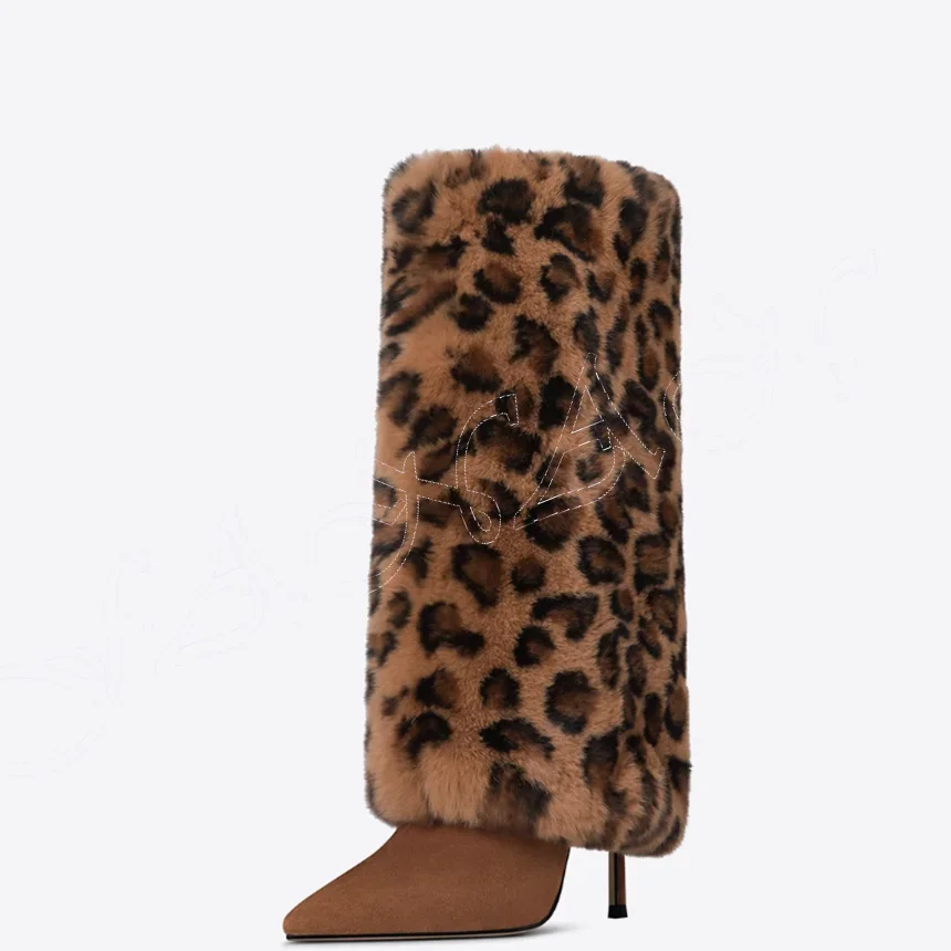 Brown Leopard Fur Decor Boots Mid Calf Thin High Heel Boots Worm Pointed Toe Shoes for Women Heels 2023 New Zapatillas Mujer
Brown Leopard Fur Decor Boots Mid Calf Thin High Heel Boots Worm Pointed Toe Shoes for Women Heels 2023 New Zapatillas Mujer