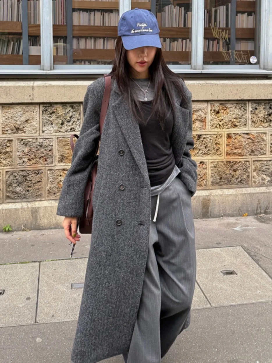 Корейское длинное шерстяное пальто Lazy Sle, женское высококачественное свободное твидовое пальто длиной до колена в стиле ретро, модный двубортный костюм с воротником
Корейское длинное шерстяное пальто Lazy Sle, женское высококачественное свободное твидовое пальто длиной до колена в стиле ретро, модный двубортный костюм с воротником