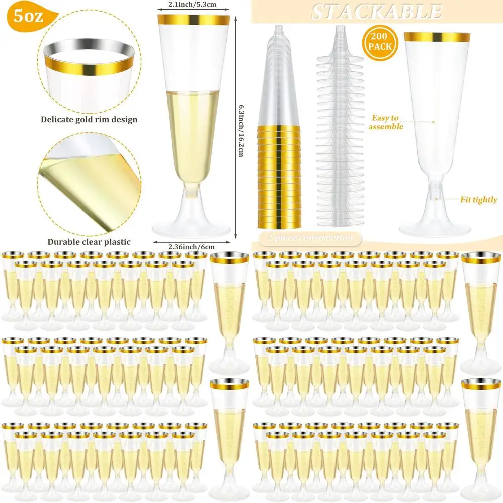 200 Count Disposable 5 oz Plastic Champagne Flutes for Toasts, Parties, Weddings, and Celebrations (Gold)
200 Count Disposable 5 oz Plastic Champagne Flutes for Toasts, Parties, Weddings, and Celebrations (Gold)