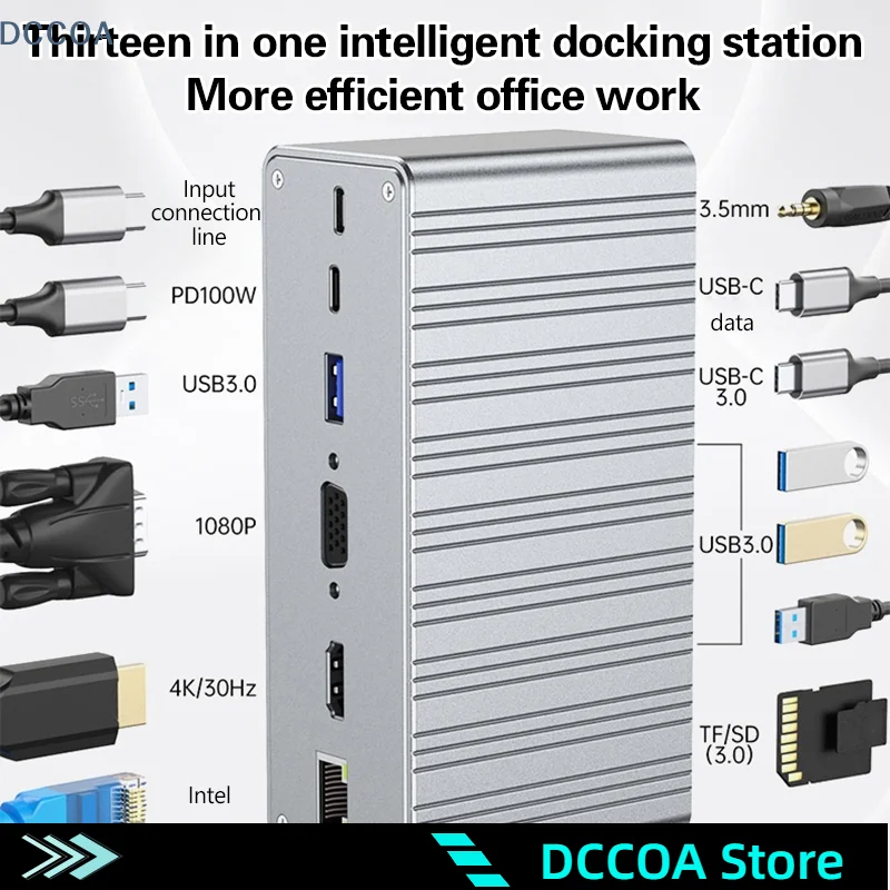 Док-станция 13 в 1, многопортовый адаптер-концентратор USB типа C до 1000M RJ45 SD/TF VGA PD100W для ноутбука MacBook IPad Huawei PC
Док-станция 13 в 1, многопортовый адаптер-концентратор USB типа C до 1000M RJ45 SD/TF VGA PD100W для ноутбука MacBook IPad Huawei PC