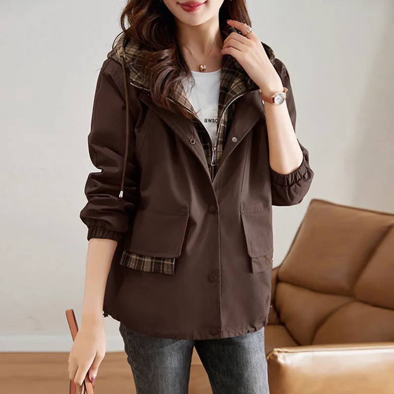 Women's Windbreaker Jackets Plaid Fake Two-piece Splicing 2025 Spring Autumn New Loose Casual Hooded Tooling Jacket Trend Coats
Women's Windbreaker Jackets Plaid Fake Two-piece Splicing 2025 Spring Autumn New Loose Casual Hooded Tooling Jacket Trend Coats