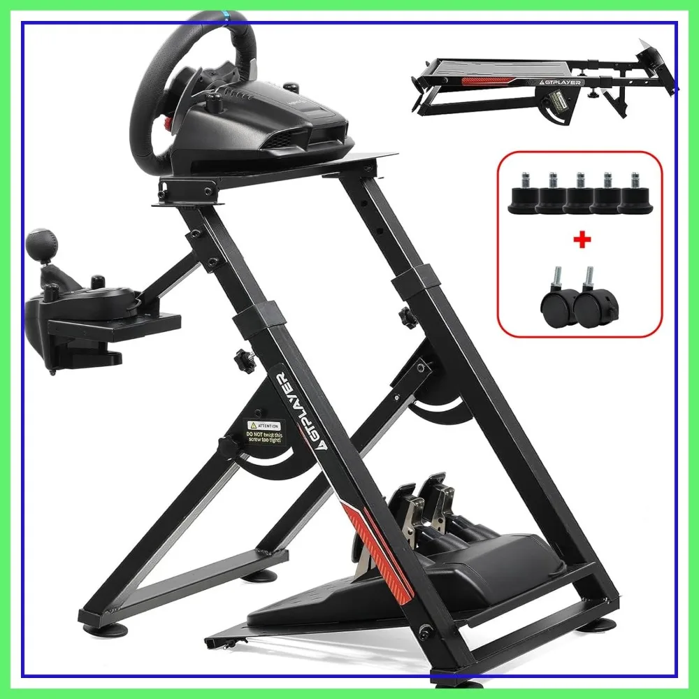 Sim Racing Wheel Stand with Adjustable Height and Foldable Design for Logitech Thrustmaster Pedals Not Included