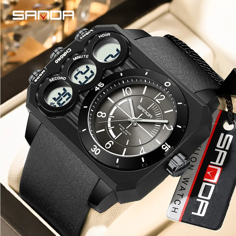 Мужские часы SANDA 6237: модные, с двойным дисплеем, спортивные, водонепроницаемые, с датой, светящимся квадратным большим циферблатом, наручные часы Reloj
Мужские часы SANDA 6237: модные, с двойным дисплеем, спортивные, водонепроницаемые, с датой, светящимся квадратным большим циферблатом, наручные часы Reloj