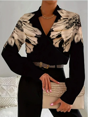 New Women's Long Sleeve Black V-Neck Flower T-Shirt Temperament Commuting Female Clothing Fashion Top for Women
New Women's Long Sleeve Black V-Neck Flower T-Shirt Temperament Commuting Female Clothing Fashion Top for Women