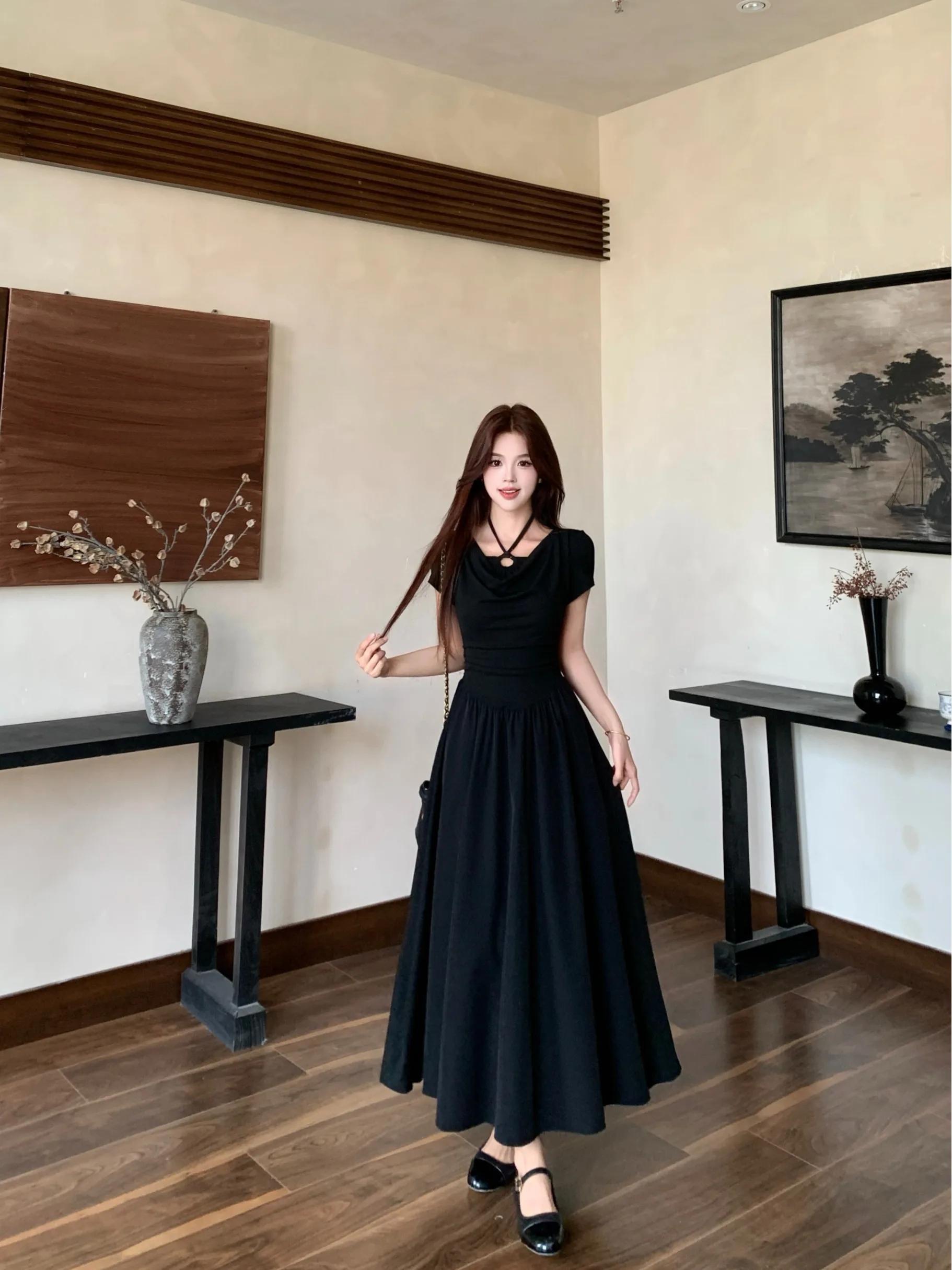 plus Size Women's Neck Hanging Short Sleeve Dress A-Line Black Dress Slimming Design High Waist Korean Style Commute Wind Summer
plus Size Women's Neck Hanging Short Sleeve Dress A-Line Black Dress Slimming Design High Waist Korean Style Commute Wind Summer