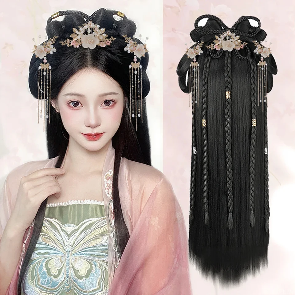 Synthetic Hanfu Wig Chinese Ancient Wigs for Women Headdress Photography Dance Accessory Long Straight Black Wigs With Headgear
Synthetic Hanfu Wig Chinese Ancient Wigs for Women Headdress Photography Dance Accessory Long Straight Black Wigs With Headgear