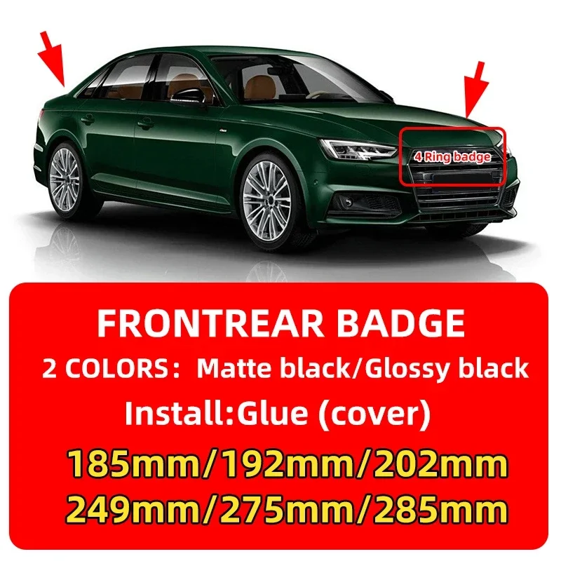 1PCS ABS Car Front Hood Rear Trunk Logo Emblem Badge Sticker for Audi S A3 A4 B8 8P 8V B6 A5 A6 C7 Q5 B9 B7 C6 A1 Q7 Q3 Tt A7 8L
1PCS ABS Car Front Hood Rear Trunk Logo Emblem Badge Sticker for Audi S A3 A4 B8 8P 8V B6 A5 A6 C7 Q5 B9 B7 C6 A1 Q7 Q3 Tt A7 8L