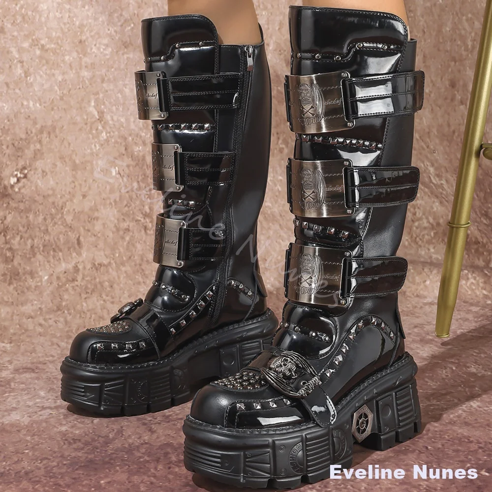 Punk Cargo Rock Biker Boots Women Retro Round Toe Metal Decoration Street Style Platform Boots Hotties Retro Knee High Boots
Punk Cargo Rock Biker Boots Women Retro Round Toe Metal Decoration Street Style Platform Boots Hotties Retro Knee High Boots