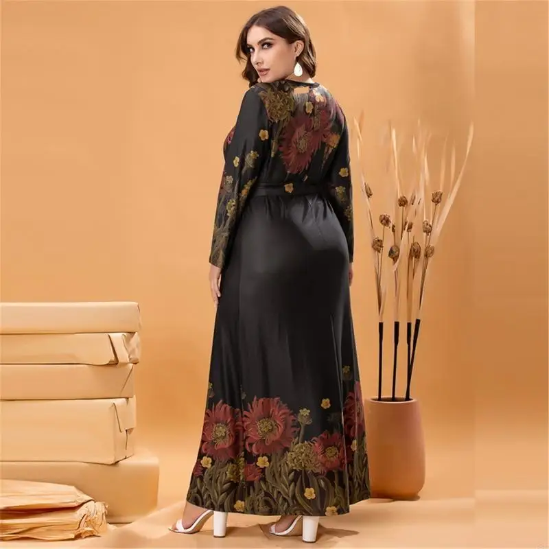 L38E Summer Sundress Fashion Floral Print Dress Women Beach Dress with Belt Party Dress Middle East Holiday Dress
L38E Summer Sundress Fashion Floral Print Dress Women Beach Dress with Belt Party Dress Middle East Holiday Dress