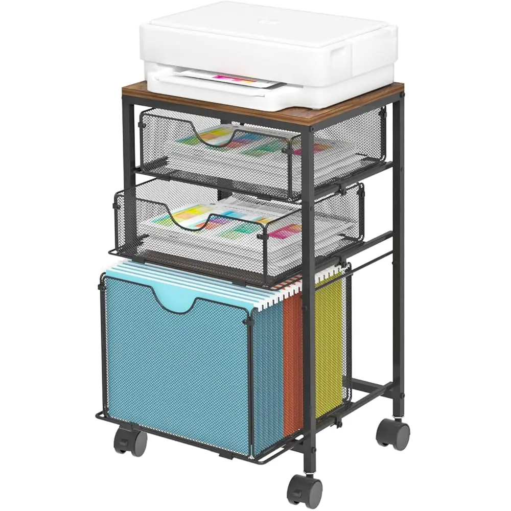 Rolling File Cart, File Cart For Under Desk Storage, Mobile Wood & Mesh Filing Cabinet With 3 Sliding Drawer, For A4, Hanging
Rolling File Cart, File Cart For Under Desk Storage, Mobile Wood & Mesh Filing Cabinet With 3 Sliding Drawer, For A4, Hanging