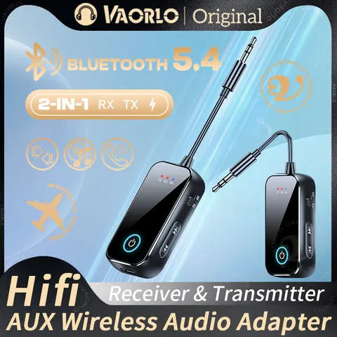 New Bluetooth 5.4 AUX Audio Transmitter Receiver 2 IN 1 Wireless Adapter 3.5MM With Mic HiFi Stereo Music For Car TV PC Airplane