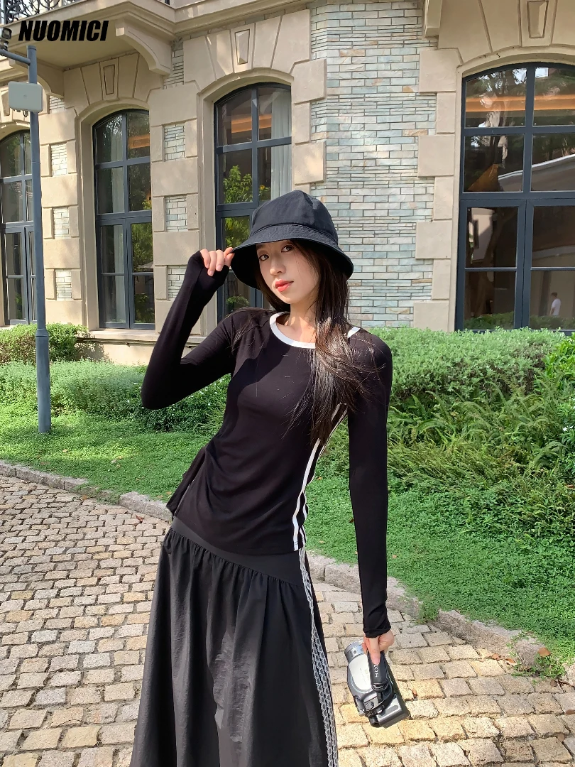 NUOMICI, популярная корейская модная черная футболка с длинным рукавом, женская одежда, осенняя одежда, дизайнерская блузка с разрезом на талии и завязками, женские топы
NUOMICI, популярная корейская модная черная футболка с длинным рукавом, женская одежда, осенняя одежда, дизайнерская блузка с разрезом на талии и завязками, женские топы