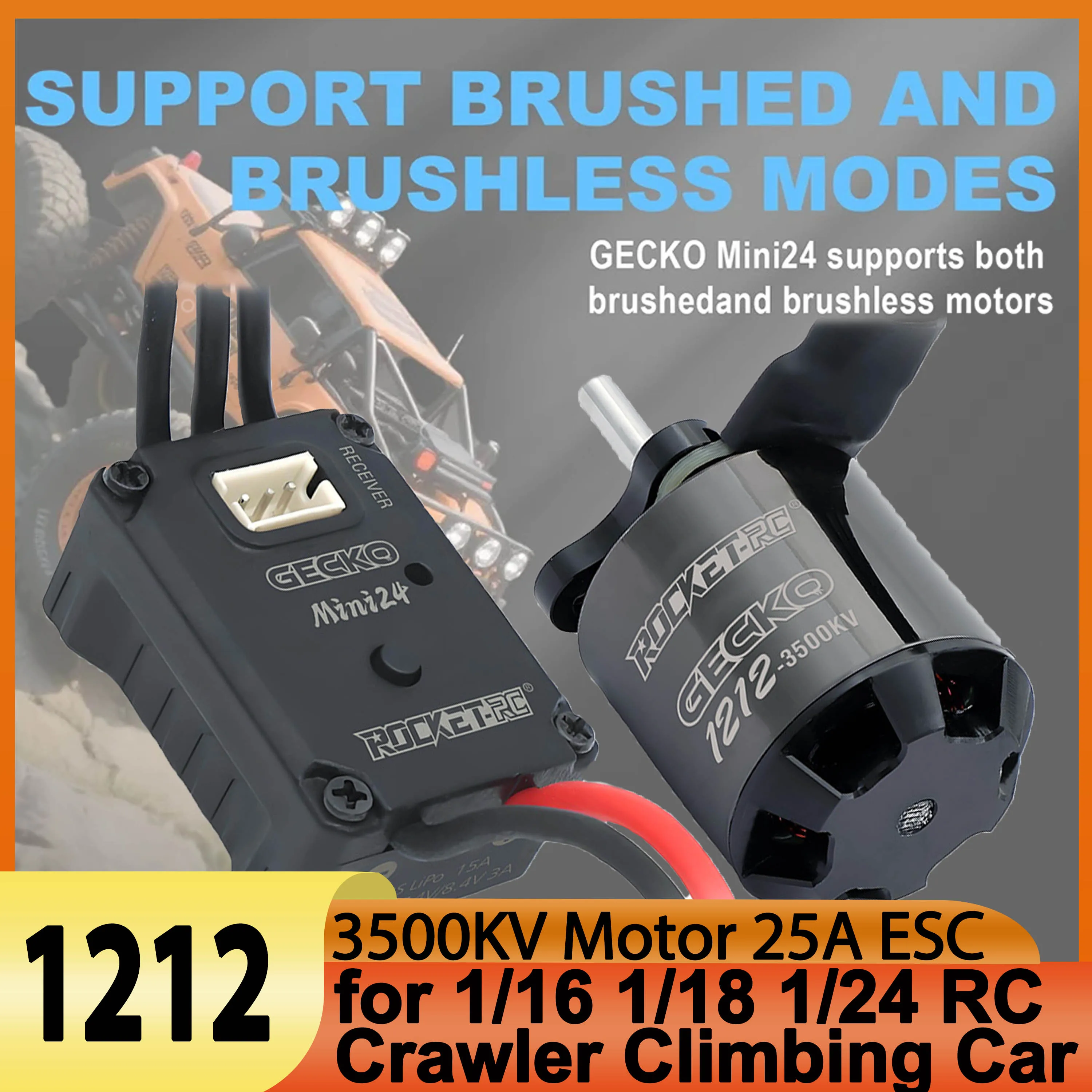 ROCKET-RC 1212 3500KV Motor 25A ESC Waterproof Sensorless Brushless Mini24 ESC for 1/16 1/18 1/24 RC Crawler Climbing Drift Car
ROCKET-RC 1212 3500KV Motor 25A ESC Waterproof Sensorless Brushless Mini24 ESC for 1/16 1/18 1/24 RC Crawler Climbing Drift Car