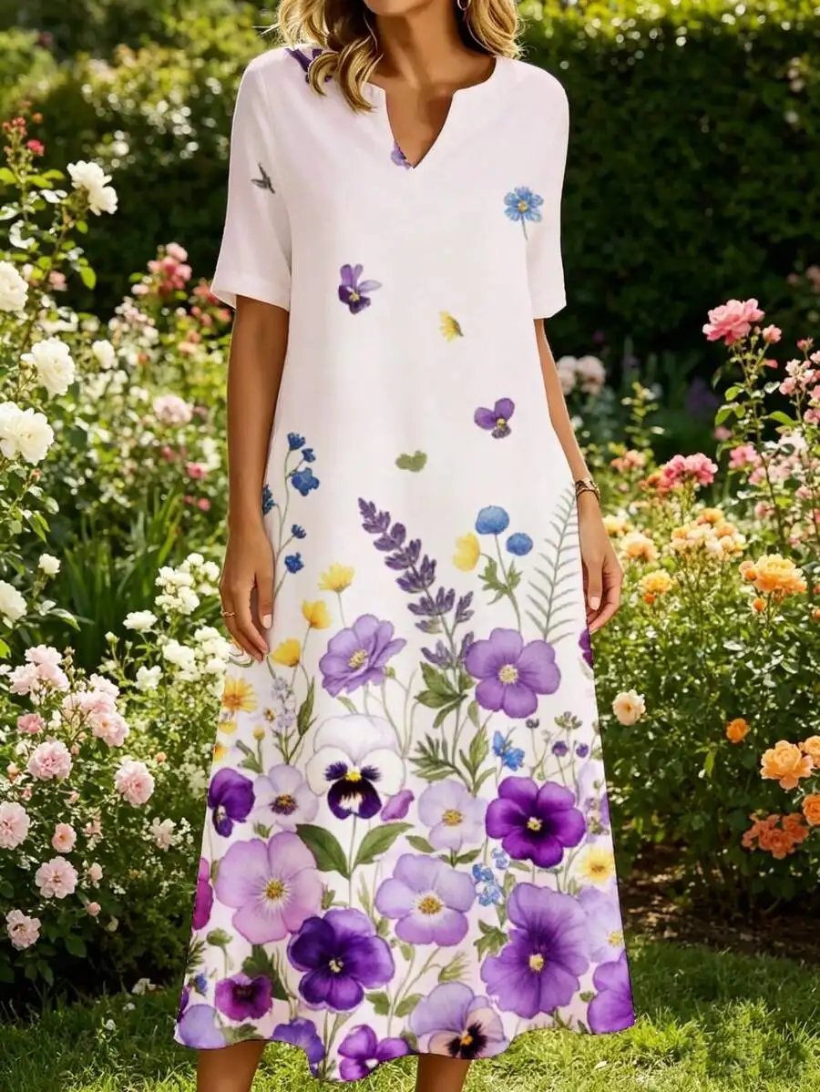 Floral Print Midi Dress White Purple Blue Flowers Garden Party Summer Women
Floral Print Midi Dress White Purple Blue Flowers Garden Party Summer Women