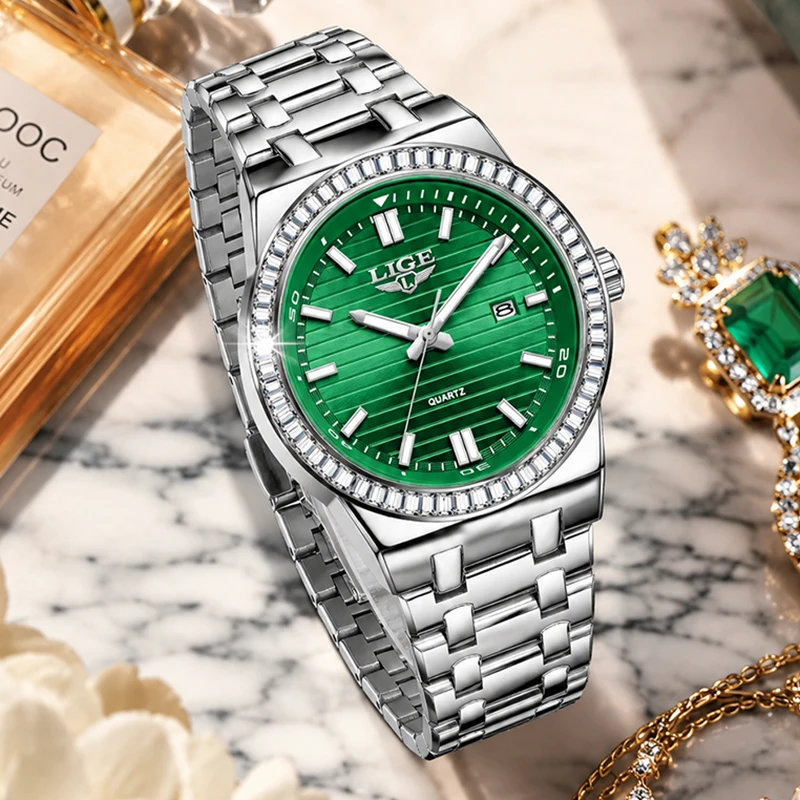 LIGE Elegant Women Watch Green Dial Crystal Bezel Quartz Bracelet Wristwatch Fashion Ladies Waterproof Watches Relogio Feminino
LIGE Elegant Women Watch Green Dial Crystal Bezel Quartz Bracelet Wristwatch Fashion Ladies Waterproof Watches Relogio Feminino
