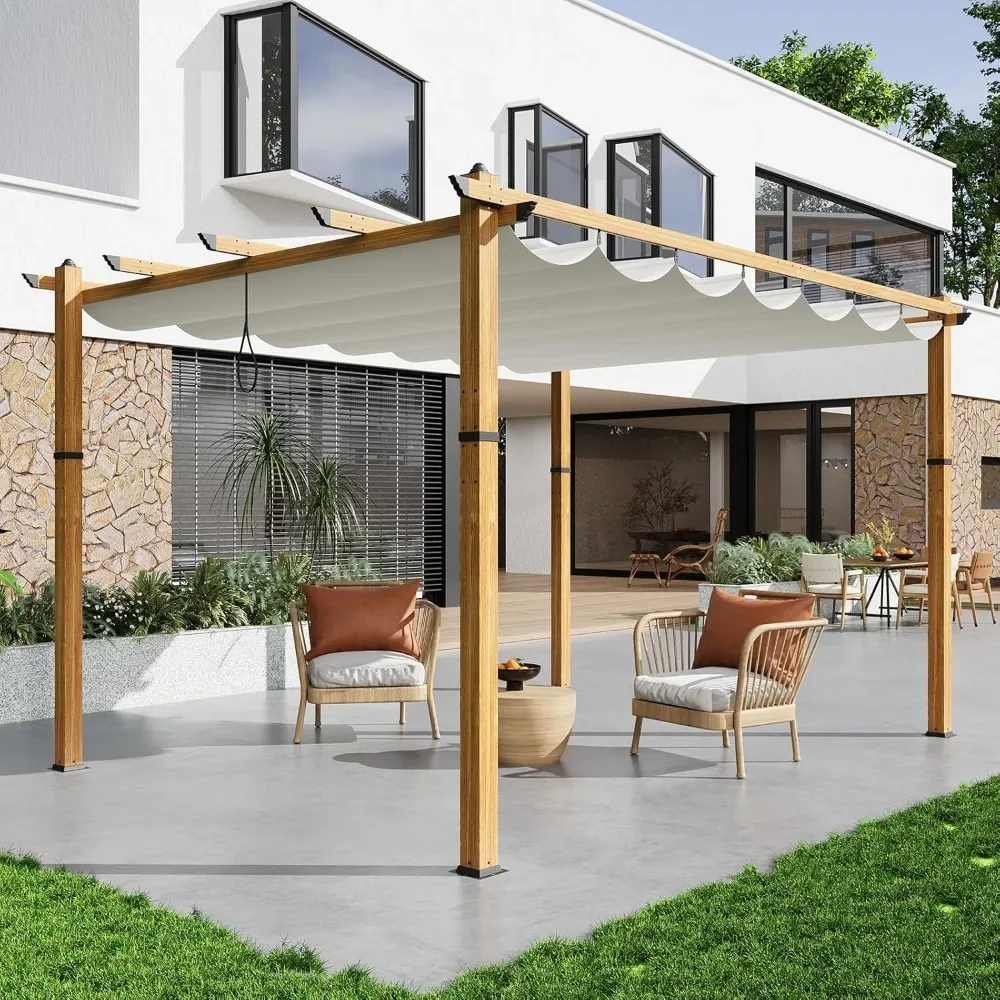 10x13 FT Patio Pergola - Metal Outdoor Sun Shade Canopy with Retractable Roof for Garden Porch Backyard, Brown and Beige
10x13 FT Patio Pergola - Metal Outdoor Sun Shade Canopy with Retractable Roof for Garden Porch Backyard, Brown and Beige
