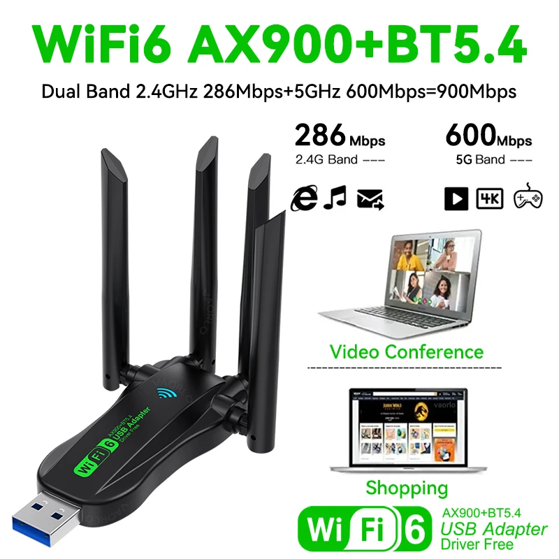 AX900 WIFI6 USB Adapter 2IN1 Bluetooth 5.4 Dual Band 2.4G&5G 900Mbps WiFi 6 802.11AX USB3.0 Wireless Card Receiver For WIN10/11
AX900 WIFI6 USB Adapter 2IN1 Bluetooth 5.4 Dual Band 2.4G&5G 900Mbps WiFi 6 802.11AX USB3.0 Wireless Card Receiver For WIN10/11