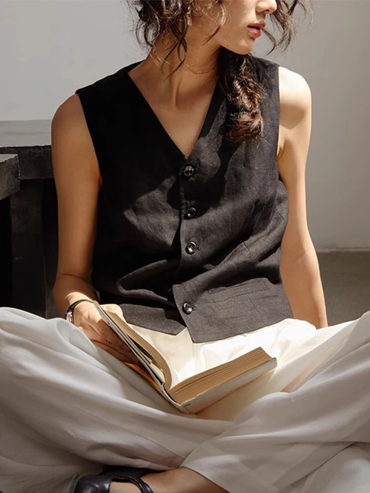 Elegant V-Neck Linen Vest Women Summer Thin Sleeveless Shoulder Pad Top Outerwear Commute Style Regular Length
Elegant V-Neck Linen Vest Women Summer Thin Sleeveless Shoulder Pad Top Outerwear Commute Style Regular Length