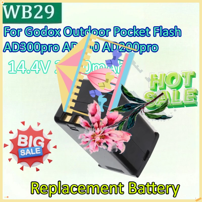 New upgraded WB29 14.4V 2900mAh Flashgun Flash Li-ion Replacement Battery for Godox Outdoor Pocket Flash AD300pro AD200 AD200pro
New upgraded WB29 14.4V 2900mAh Flashgun Flash Li-ion Replacement Battery for Godox Outdoor Pocket Flash AD300pro AD200 AD200pro