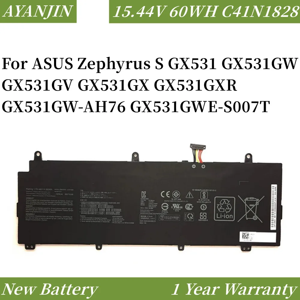 3890mAh C41N1828 Laptop Battery For ASUS ROG Zephyrus S GX531GW GX531GV GX531GWR GX531GX GX531GXR GX531GV-ES003T 15.44V 60WH
3890mAh C41N1828 Laptop Battery For ASUS ROG Zephyrus S GX531GW GX531GV GX531GWR GX531GX GX531GXR GX531GV-ES003T 15.44V 60WH