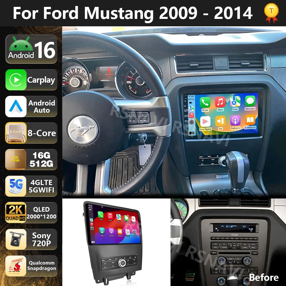Qualcomm Android 16 Car Radio Multimedia Player For Ford Mustang 2010 -2014 Auto Carplay Car Stereo DSP wifi+4G 2 Din Head Unit
Qualcomm Android 16 Car Radio Multimedia Player For Ford Mustang 2010 -2014 Auto Carplay Car Stereo DSP wifi+4G 2 Din Head Unit
