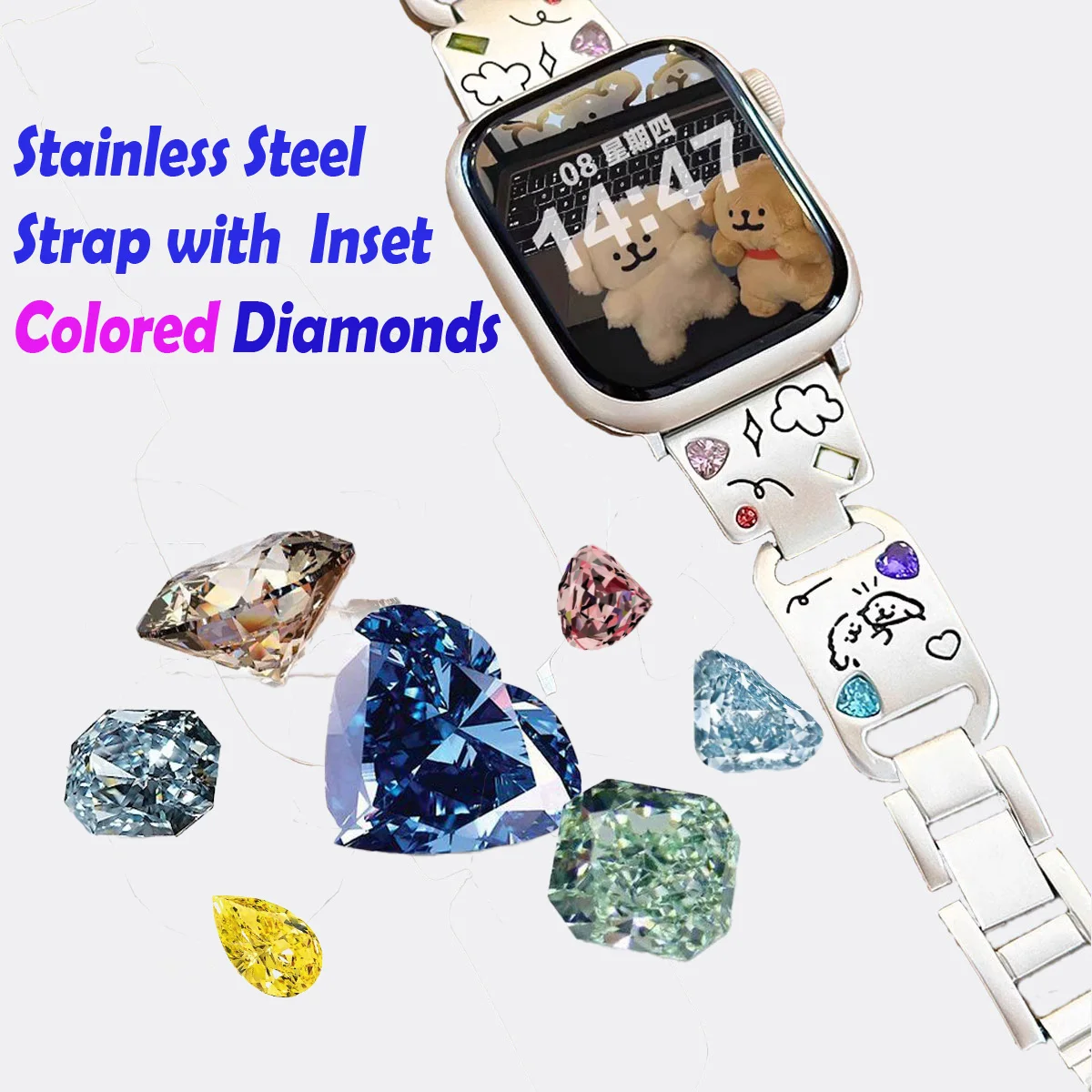 Браслет-цепочка для умных часов с цветными бриллиантами для Apple Watch S10 42 мм 46 мм
Браслет-цепочка для умных часов с цветными бриллиантами для Apple Watch S10 42 мм 46 мм