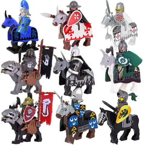 Medieval Knight Figure Building Blocks Roman Rohan Temple Soldier Infantry Commander Mount War Horse Wolf Orc Boy Toy Gift S009
