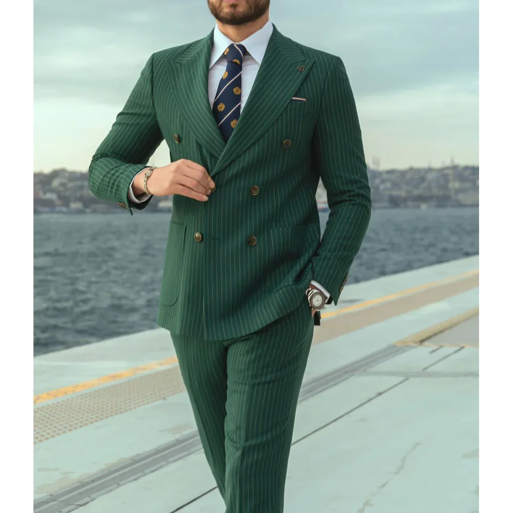 Summer Green Pinstripe Men Suits Fashion Peak Lapel Double Breasted Two Piece Smart Casual Formal Male Suit Slim (Jacket+Pants)
Summer Green Pinstripe Men Suits Fashion Peak Lapel Double Breasted Two Piece Smart Casual Formal Male Suit Slim (Jacket+Pants)