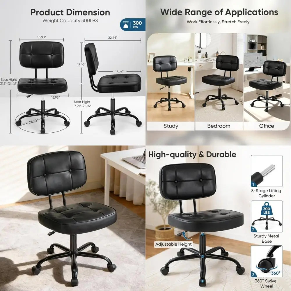 Ergonomic PU Leather Armless Desk Chair with Adjustable Height and Lumbar Support for Home Office, Black
Ergonomic PU Leather Armless Desk Chair with Adjustable Height and Lumbar Support for Home Office, Black
