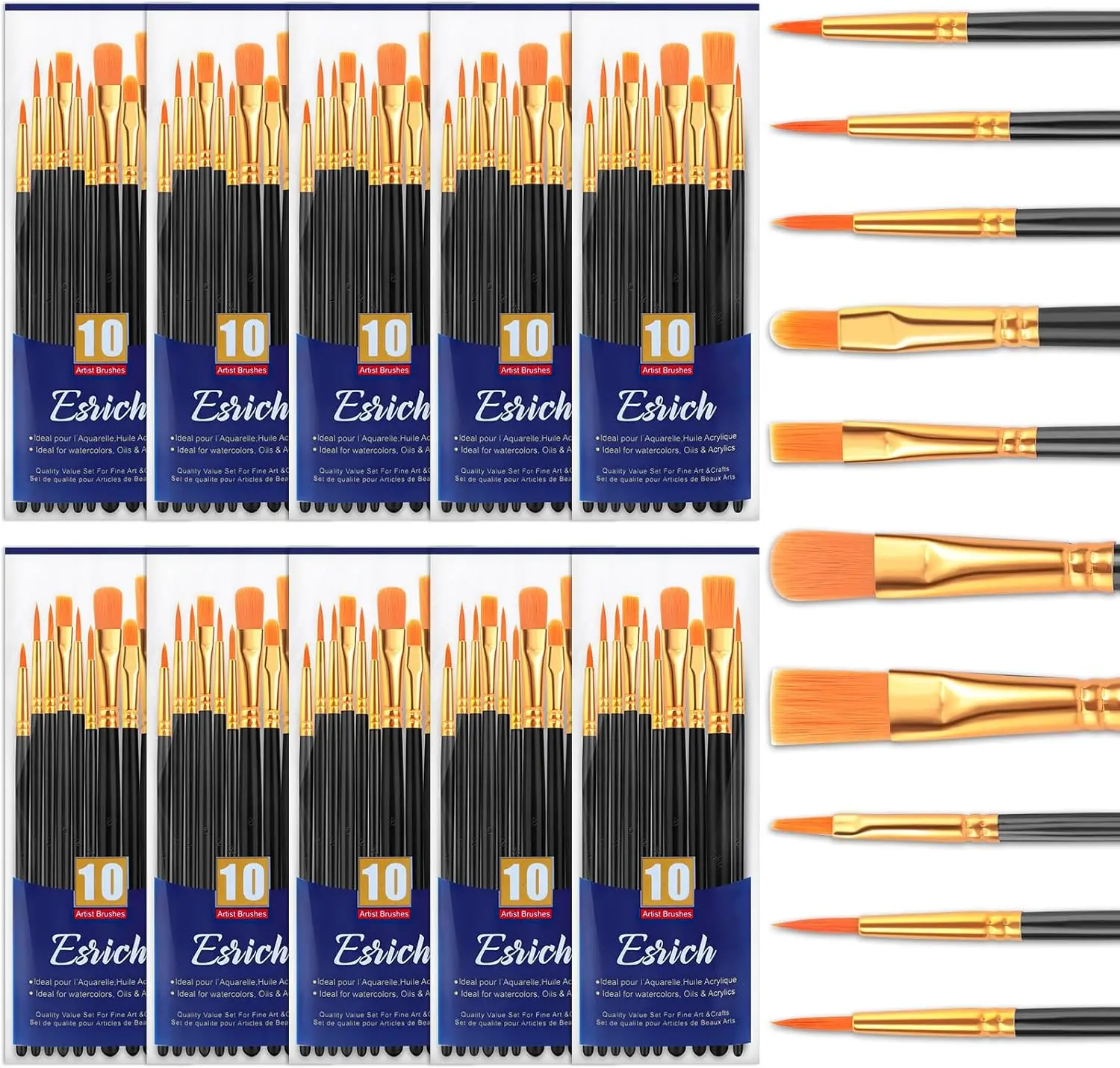 Acrylic Paint Brushes Set, 10 Packs/100 Pcs Nylon Brush Head for Watercolor Oil Painting and Crafts
Acrylic Paint Brushes Set, 10 Packs/100 Pcs Nylon Brush Head for Watercolor Oil Painting and Crafts