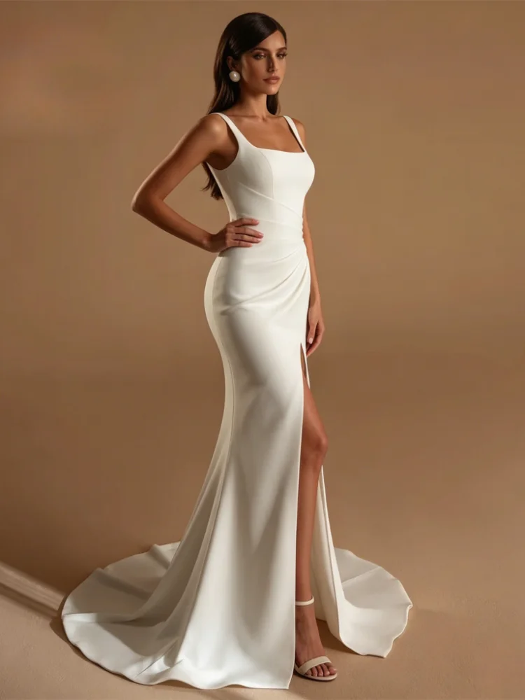 Customized Sexy Square Neck Spaghetti Strap Mermaid Wedding Dresses Side Slit Sleeveless Elegant Court Floor Length Bridal Gowns
Customized Sexy Square Neck Spaghetti Strap Mermaid Wedding Dresses Side Slit Sleeveless Elegant Court Floor Length Bridal Gowns