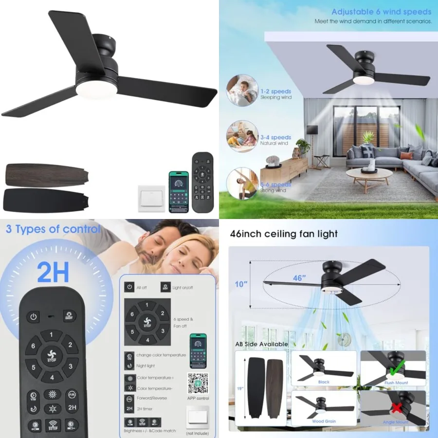 ch Modern Ceilg Fans with Lights and Remote/APP Control, Low Profile Flush Mount, Reversible 3 Blades, Double Sided, 6 Speeds,
ch Modern Ceilg Fans with Lights and Remote/APP Control, Low Profile Flush Mount, Reversible 3 Blades, Double Sided, 6 Speeds,