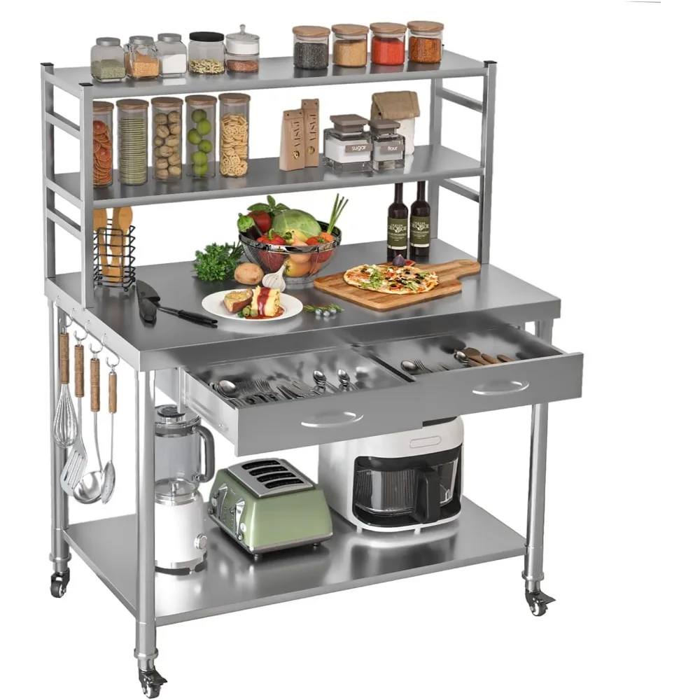 Stainless Steel Table with Shelves and Drawer 48"x24" Prep Table for Commercial Kitchen Steel Countertop with 2 Adjustable Tier
Stainless Steel Table with Shelves and Drawer 48"x24" Prep Table for Commercial Kitchen Steel Countertop with 2 Adjustable Tier